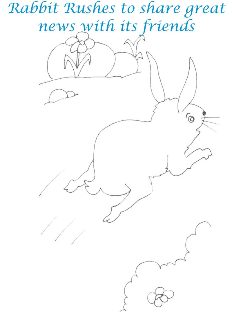 Rabbit rush to jungle coloring page for kids