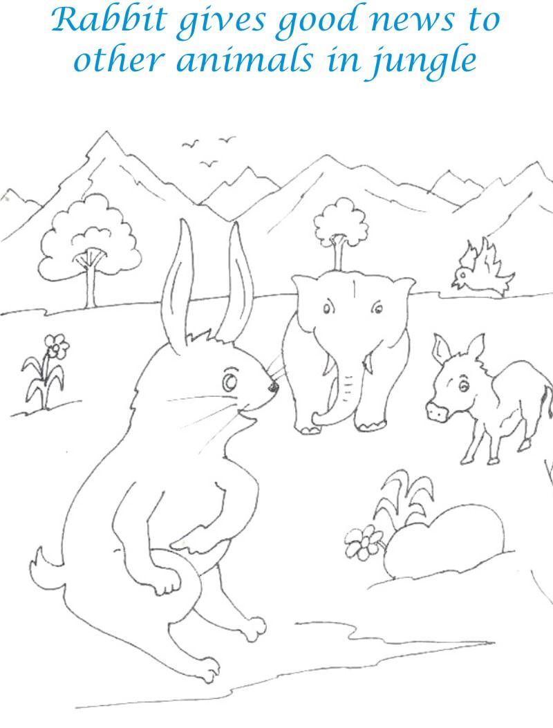 Rabbit giving good news coloring page for kids