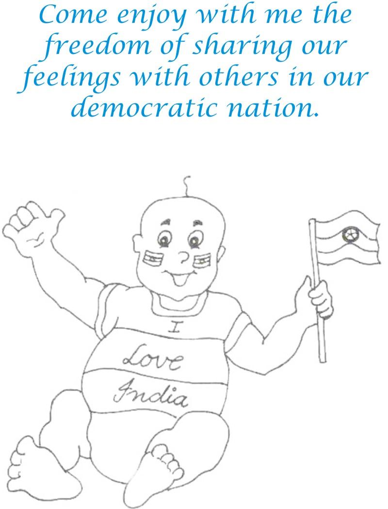 Baby with flag coloring page for kids