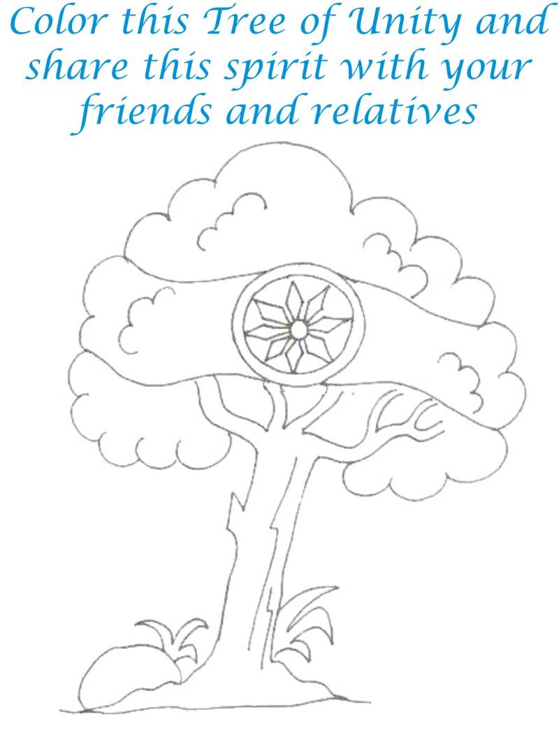 Tree of Unity coloring page for kids