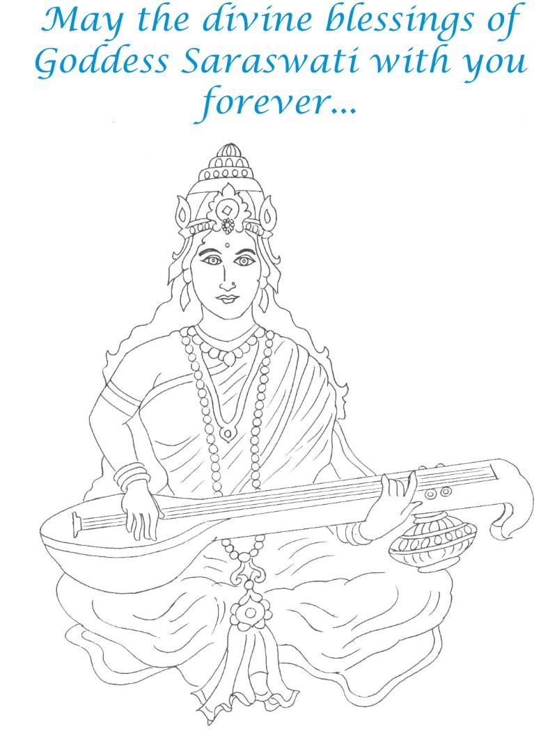 Goddess Saraswati coloring page for kids