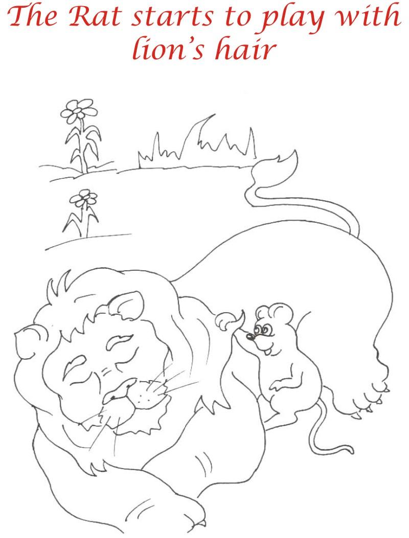 Rat plays with Lion coloring page for kids