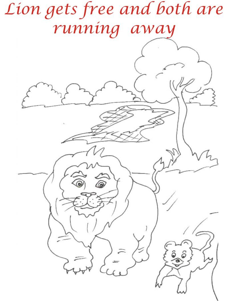 Lion and Rat Running coloring page for kids