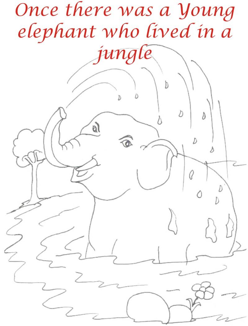 Young Elephant bathing coloring page