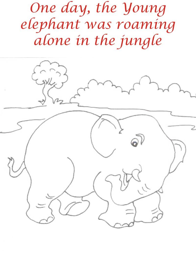Elephant roaming in jungle coloring page for kids