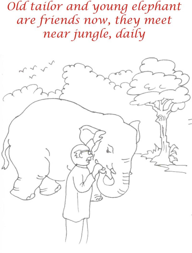 Tailor and elephant friendship coloring page for kids