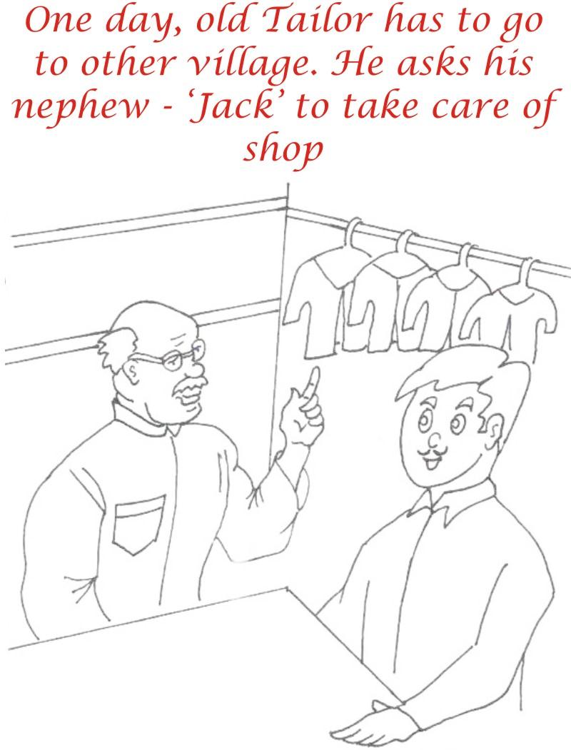 Old tailor instructing jack coloring page for kids