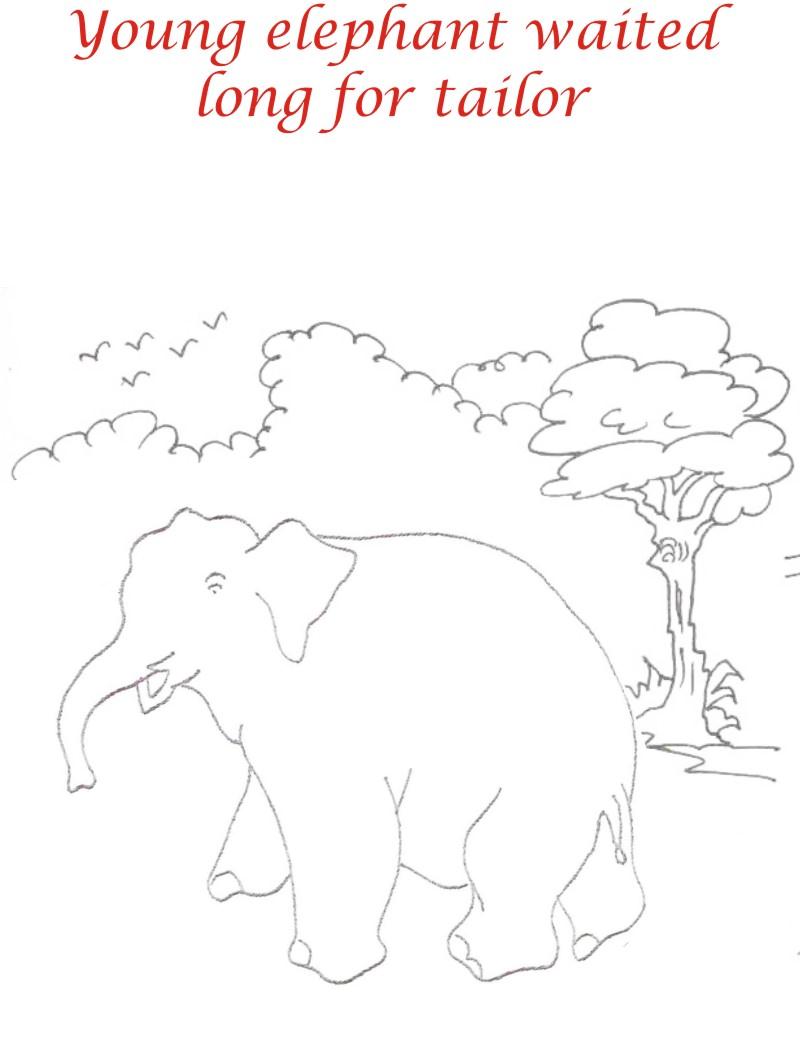 Young elephant waits coloring printable page