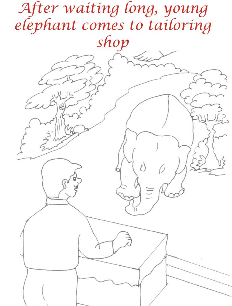 Young elephant to tailor shop coloring page