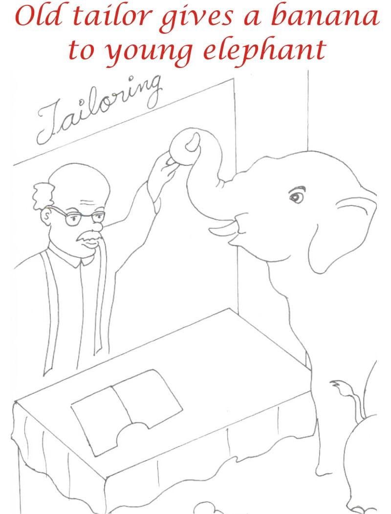 Tailor give banana coloring page for kids