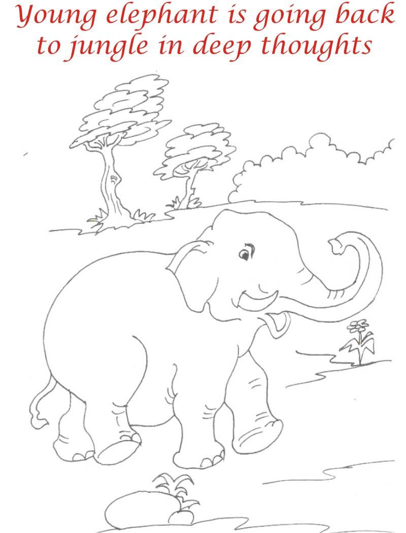 Young elephant in jungle coloring page for kids