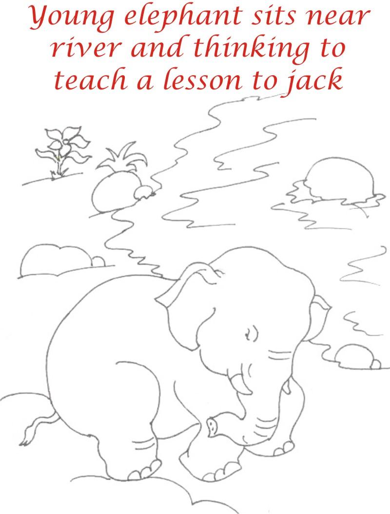 Young Elephant in thought coloring printable page