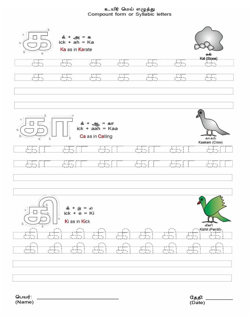 Tamil alphabet - ka,kaa,ki worksheets, worksheets for teachers, education, learning, and multiplication Tamil Alphabets Worksheets Printable 1100 x 867