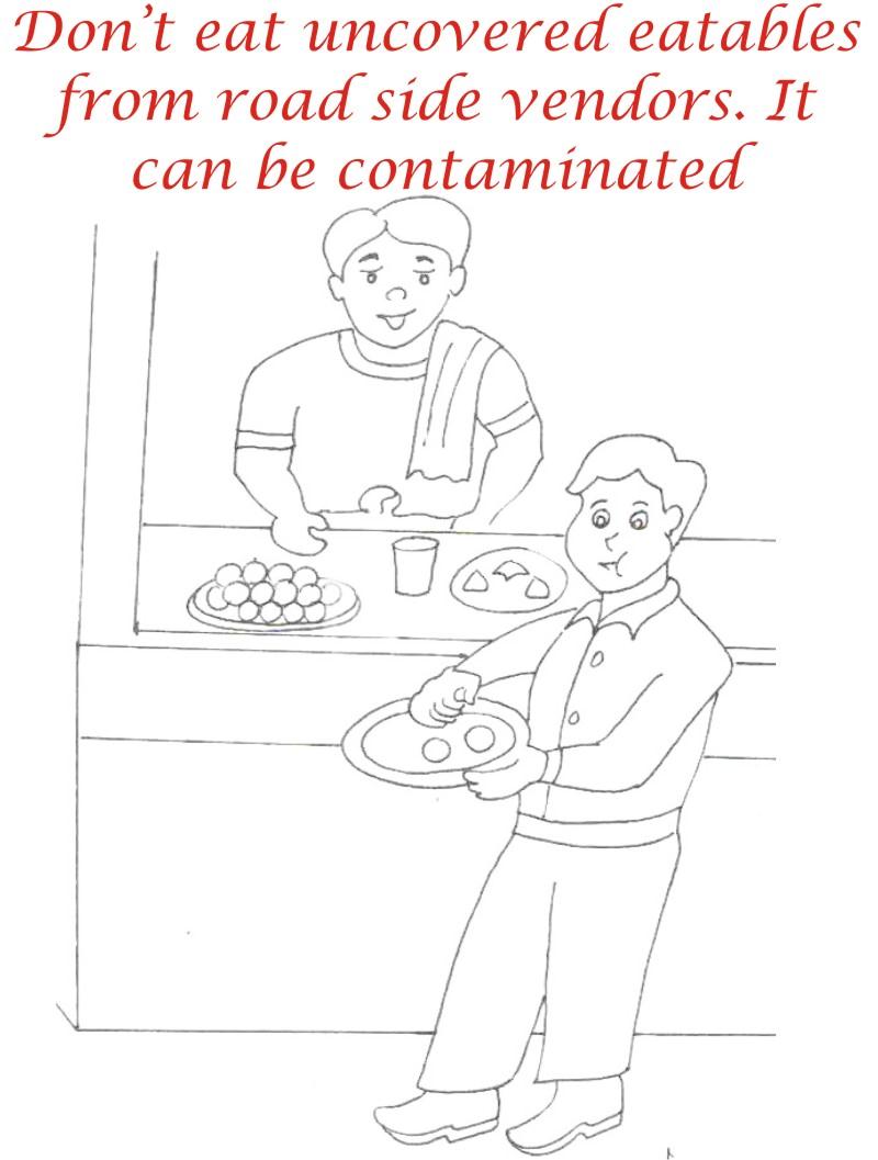 Eating manners coloring printable page 3 for kids