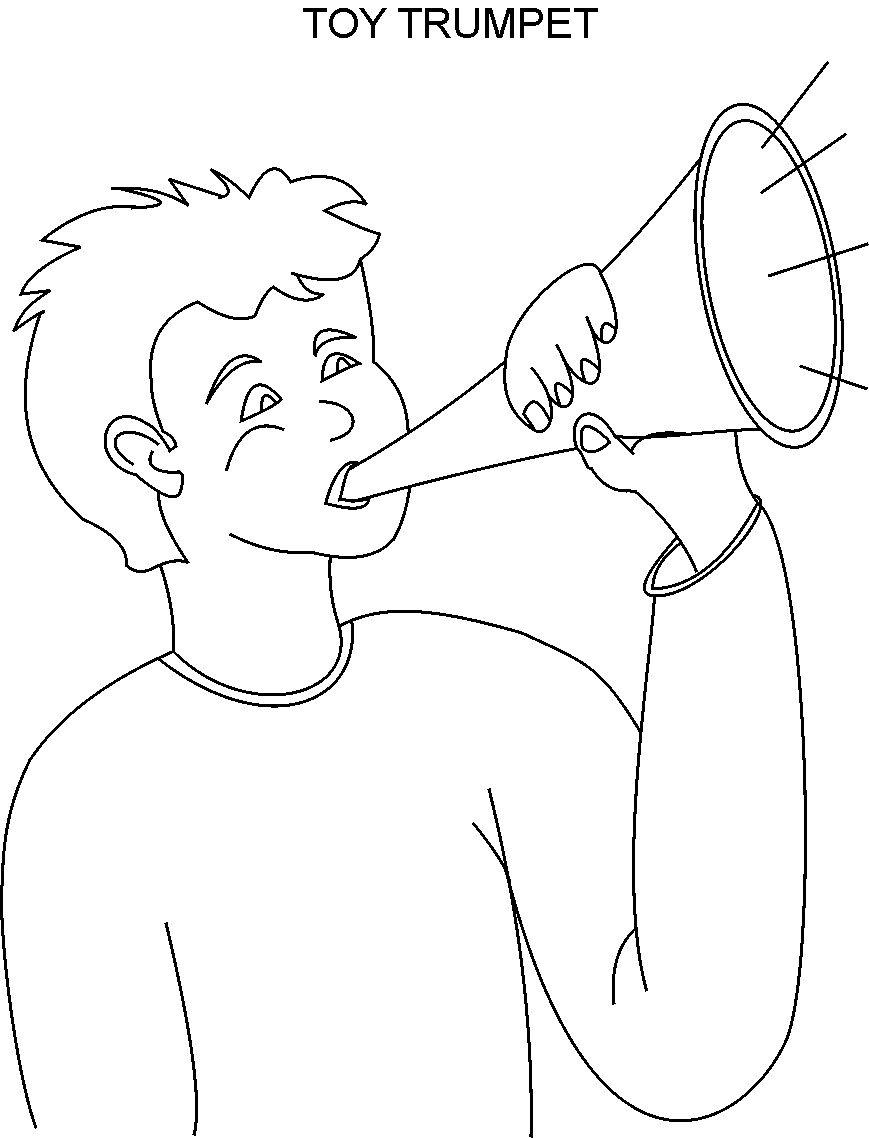 trumpet coloring printable page for kids