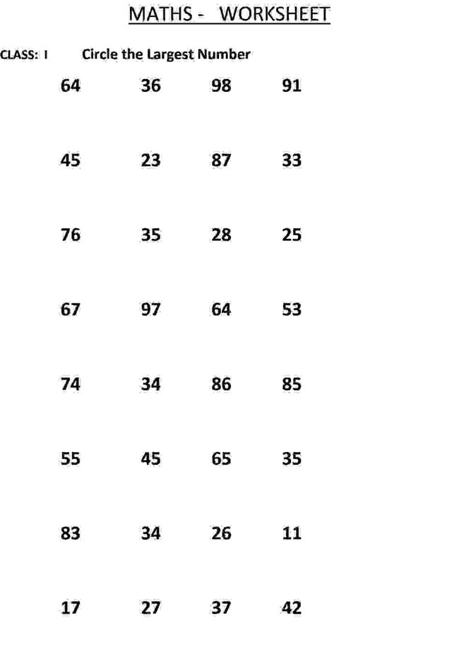 circle-the-largest-number-class-1-maths-worksheet