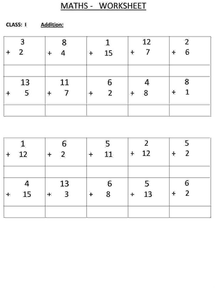 Free Class 1 Maths Worksheets - Math Worksheet For Class 1 Printable Addition free class 1 maths worksheets math worksheet for class 1 printable addition