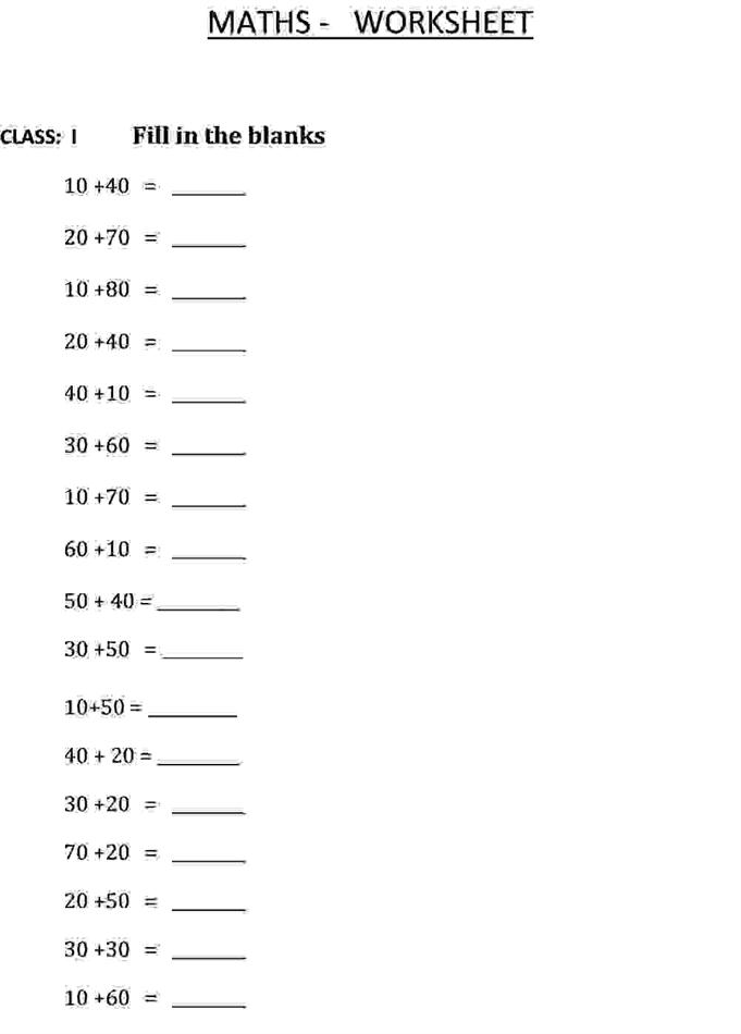 adjective grade printable for worksheets 2nd Maths 1    in Class the Addition Worksheet  Fill blanks