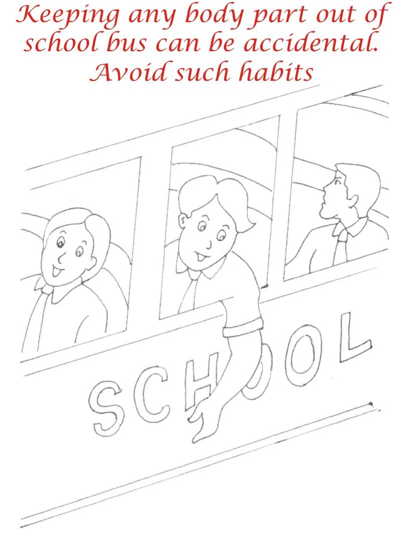 Manners in School bus coloring page for kids