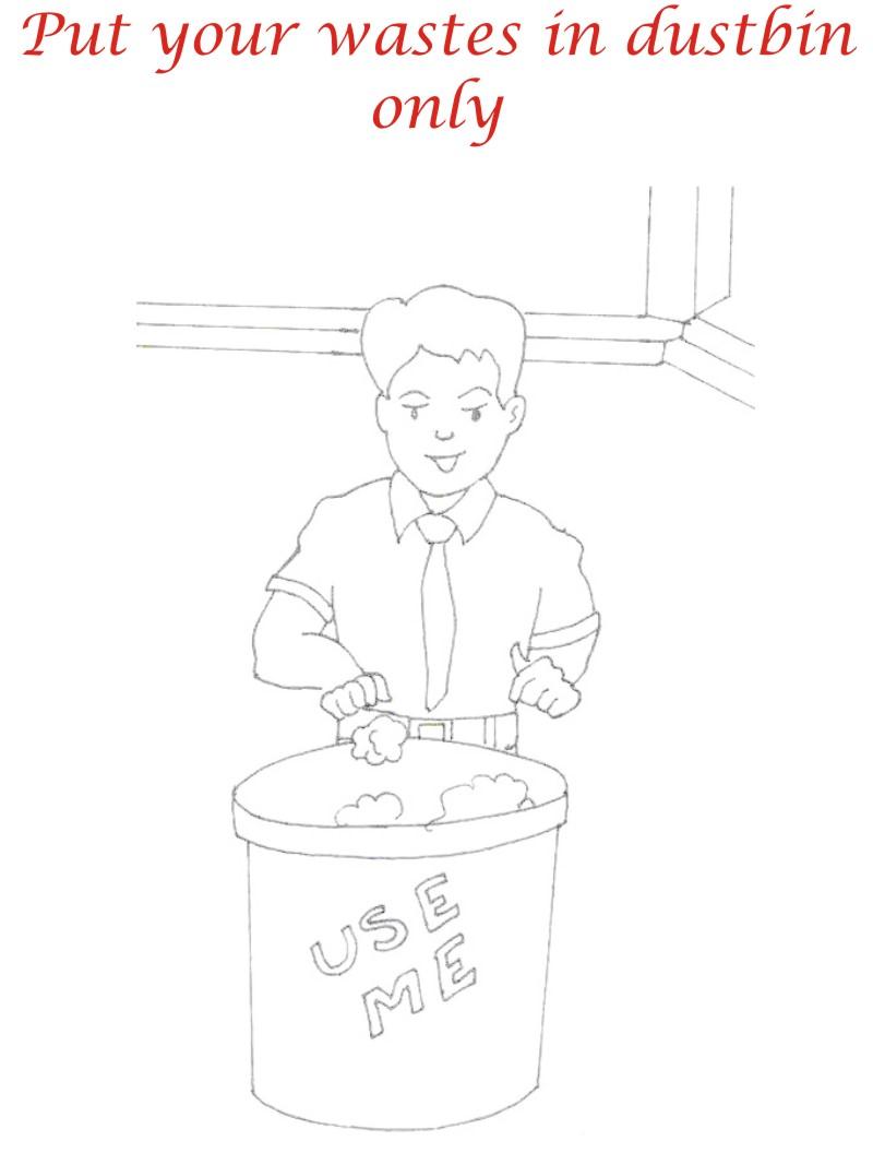 Use dustbin coloring printable page for kids