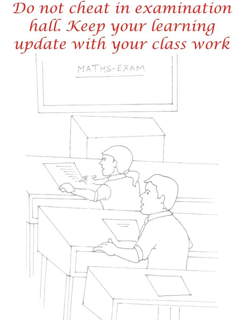 Cheating in exams coloring page for kids