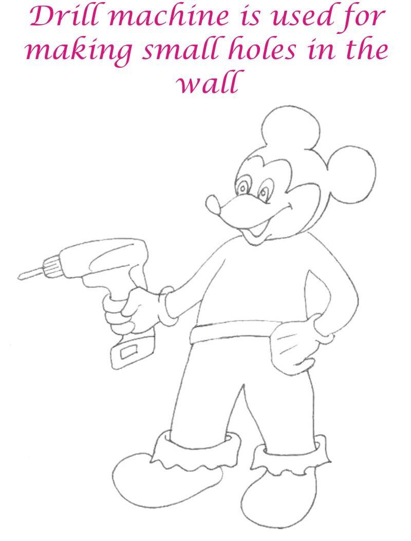 Drill machine coloring printable page for kids