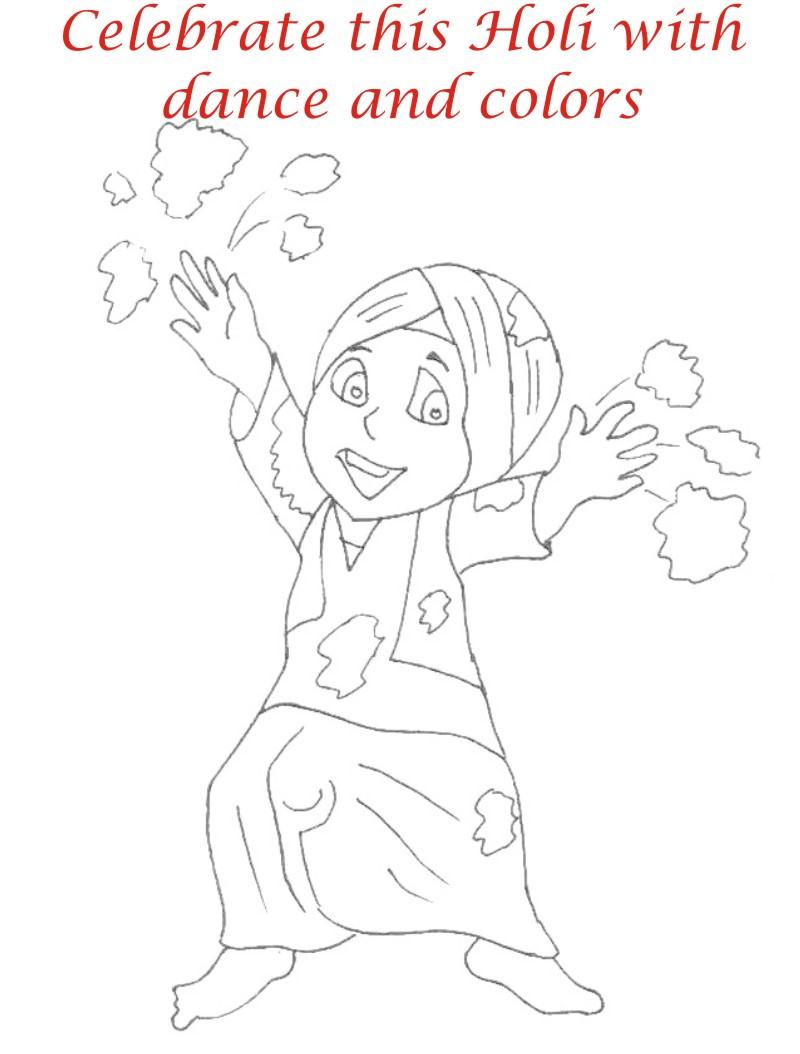 Holi coloring printable pages for kids 2