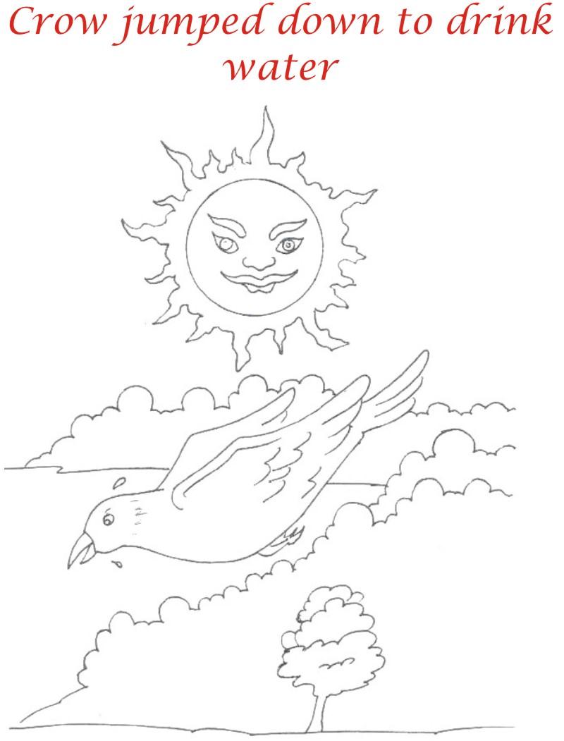 Thirsty crow story coloring page for kids 4
