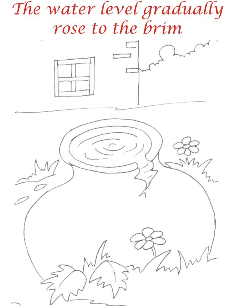 Thirsty crow story coloring page for kids 10