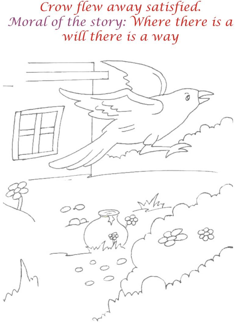 Thirsty crow story coloring page for kids 12