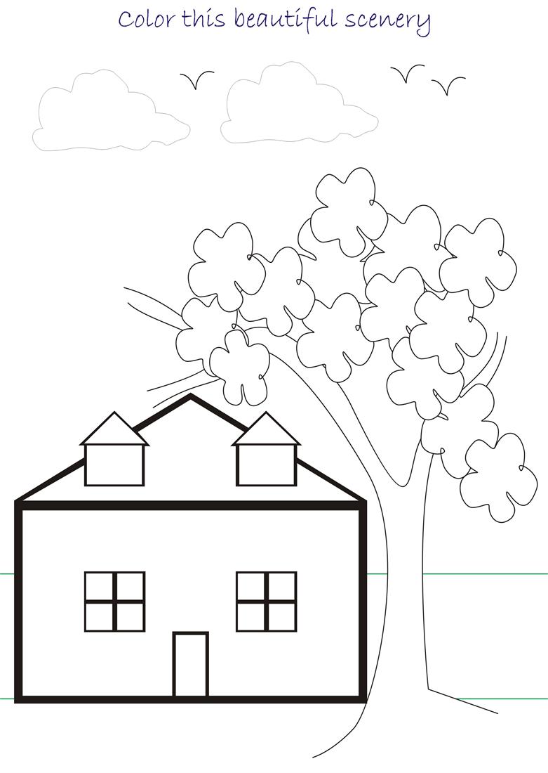 Beautiful scenery coloring page for kids 2