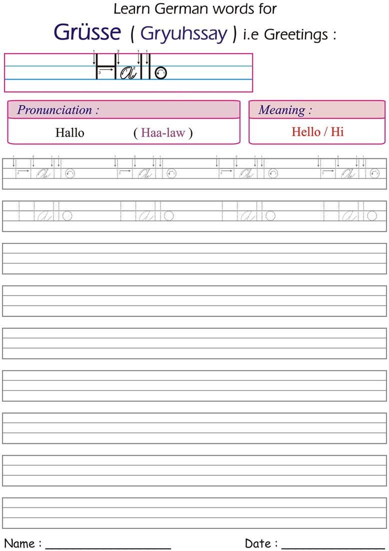 Hallo - worksheets for practice