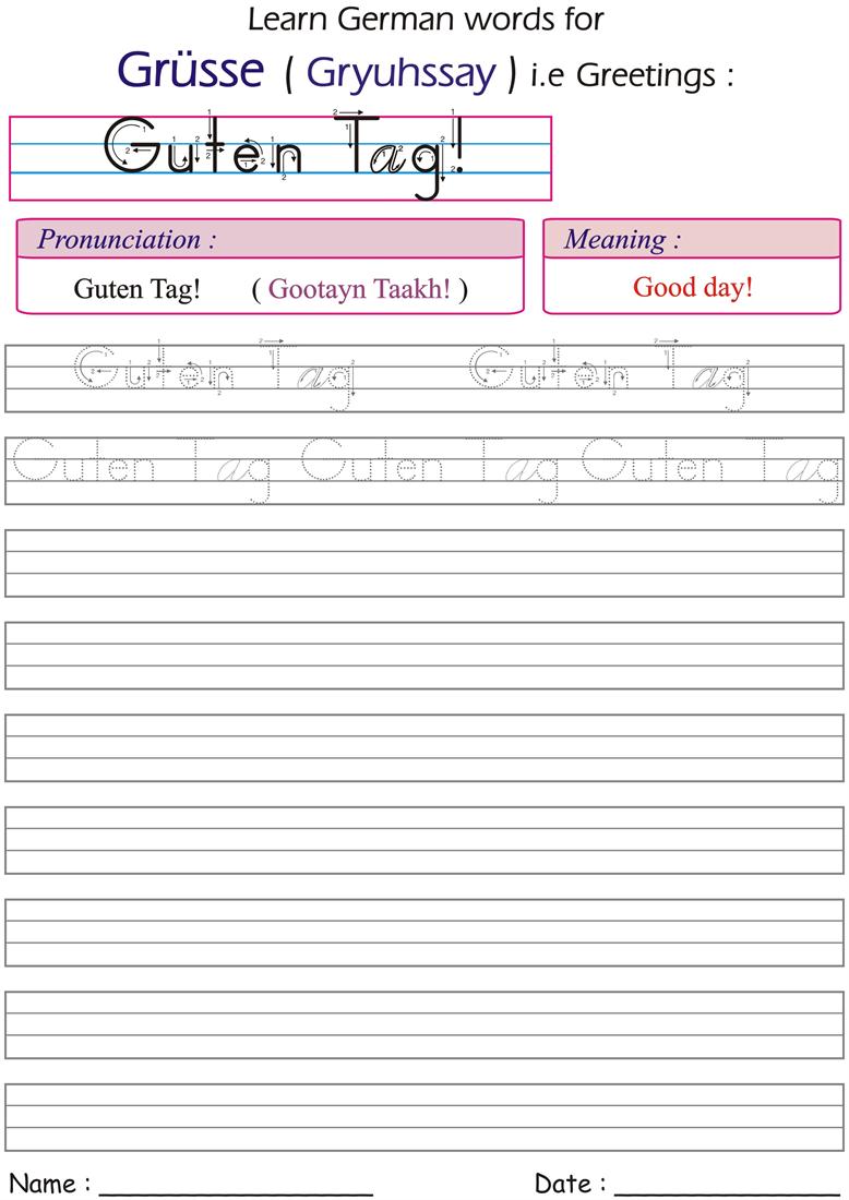 Guten Tag - worksheets for practice