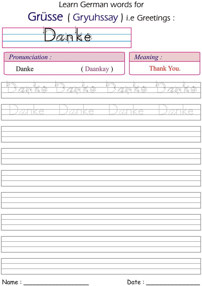 Danke - worksheets for practice