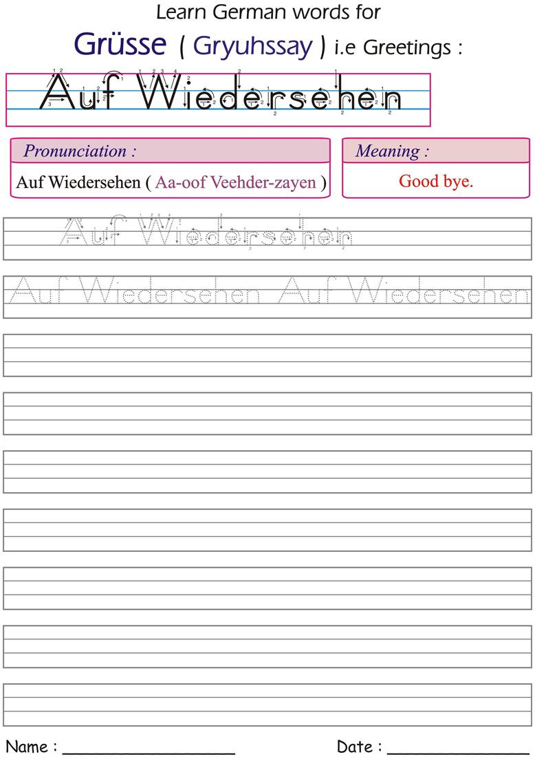 Auf Wiedersehen - worksheets for practice
