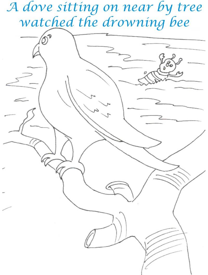 Bee and Dove story coloring page for kids 7