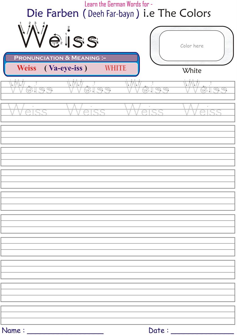 Learn German by learning names of Colors - White