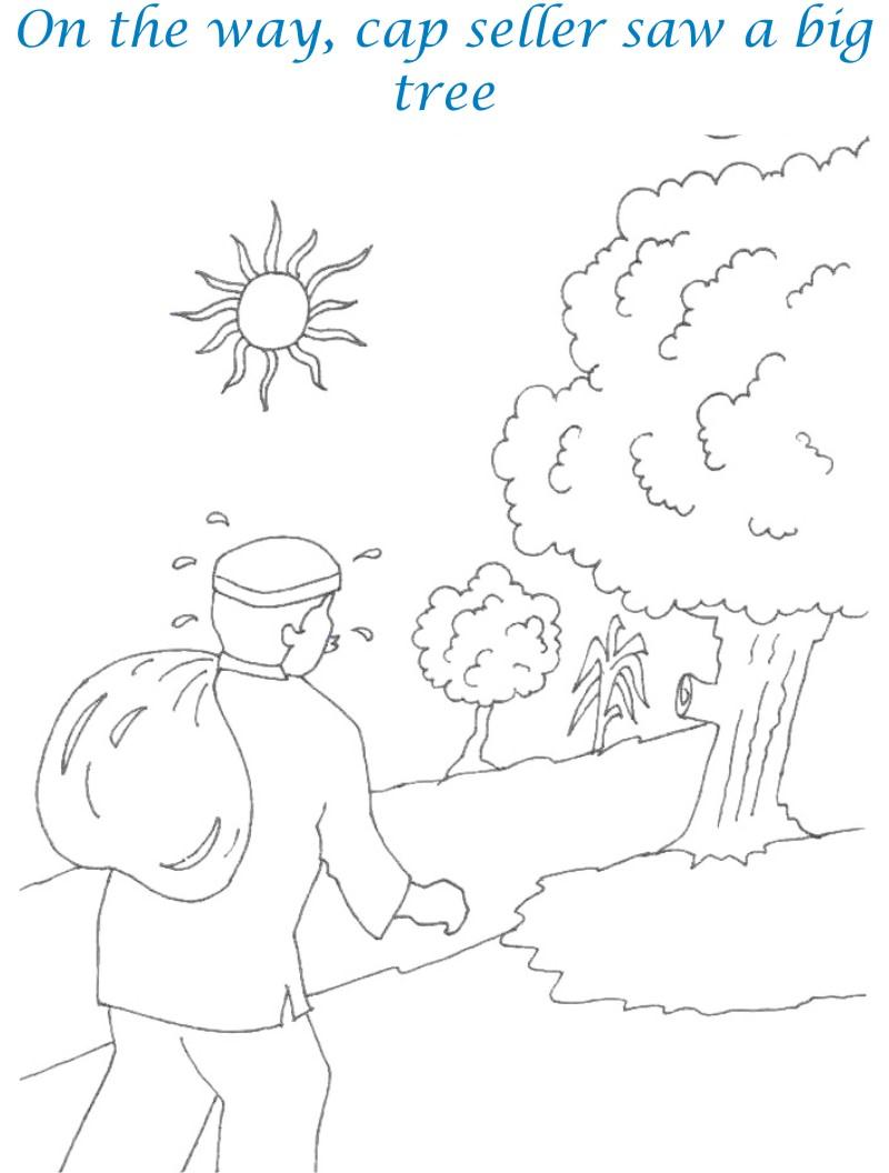 Cap seller story coloring page for kids 4