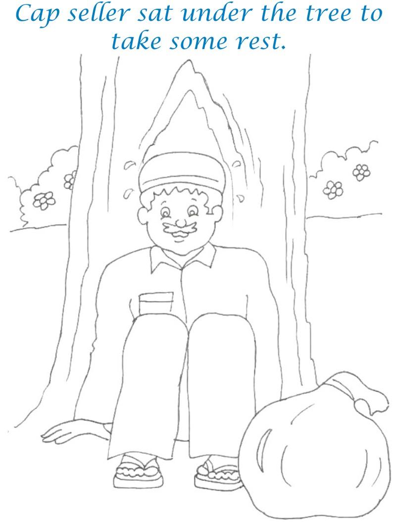 Cap seller story coloring page for kids 5