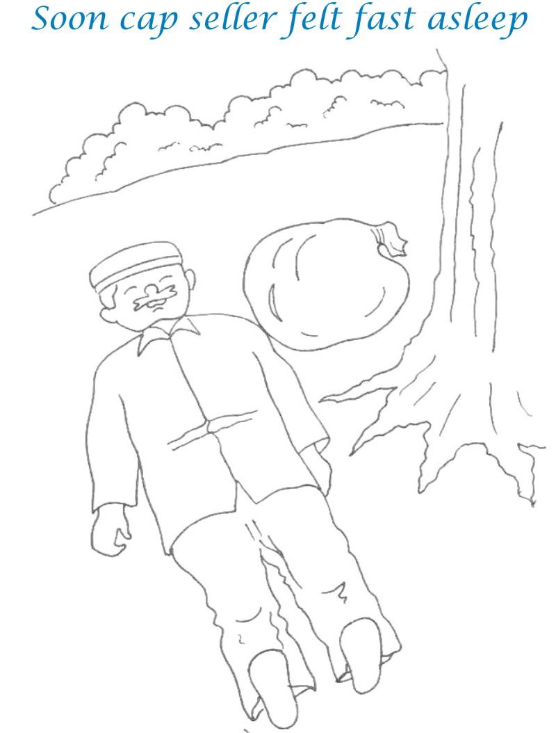 Cap seller story coloring page for kids 6