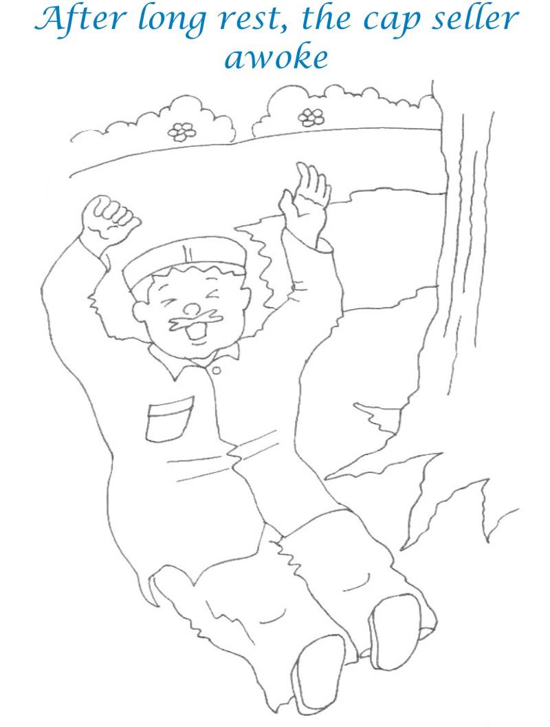 Cap seller story coloring page for kids 14