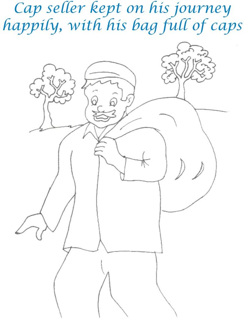 Cap seller story coloring page for kids 23