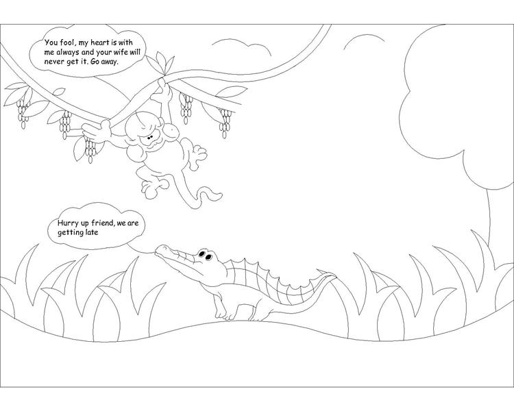 The Monkey and the Crocodile story coloring page 6