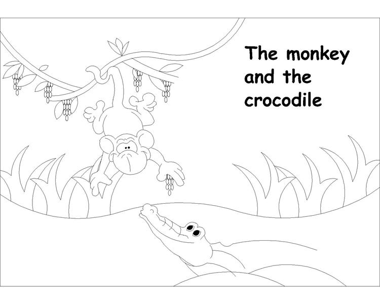The Monkey and Crocodile story coloring page 1