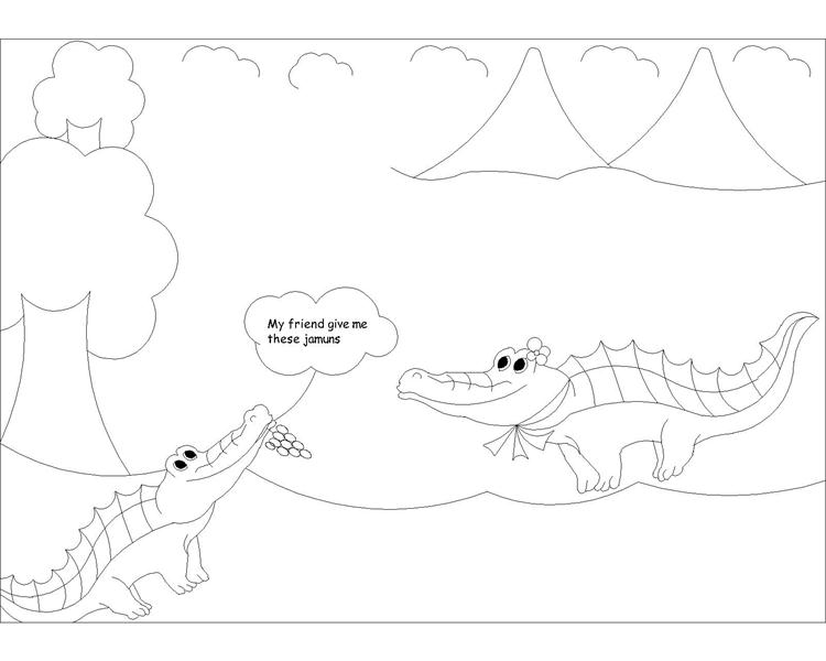 The Monkey and the Crocodile story coloring page 2