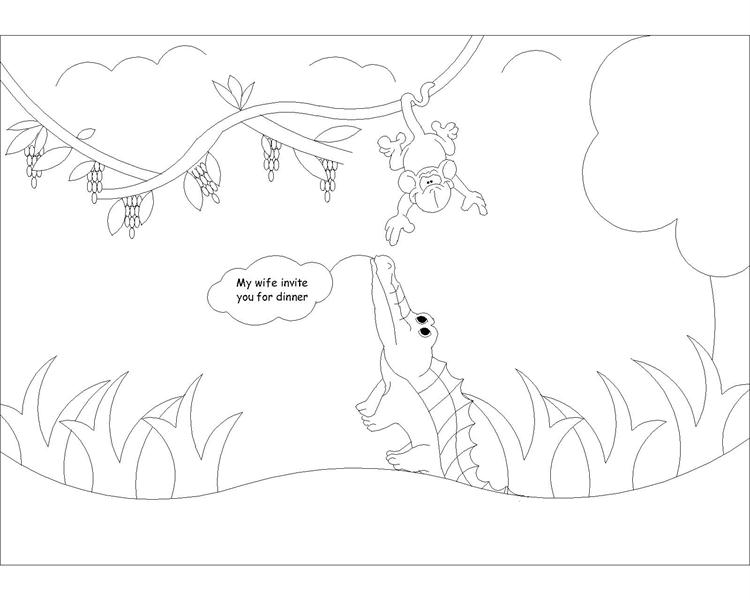 The Monkey and the Crocodile story coloring page 4