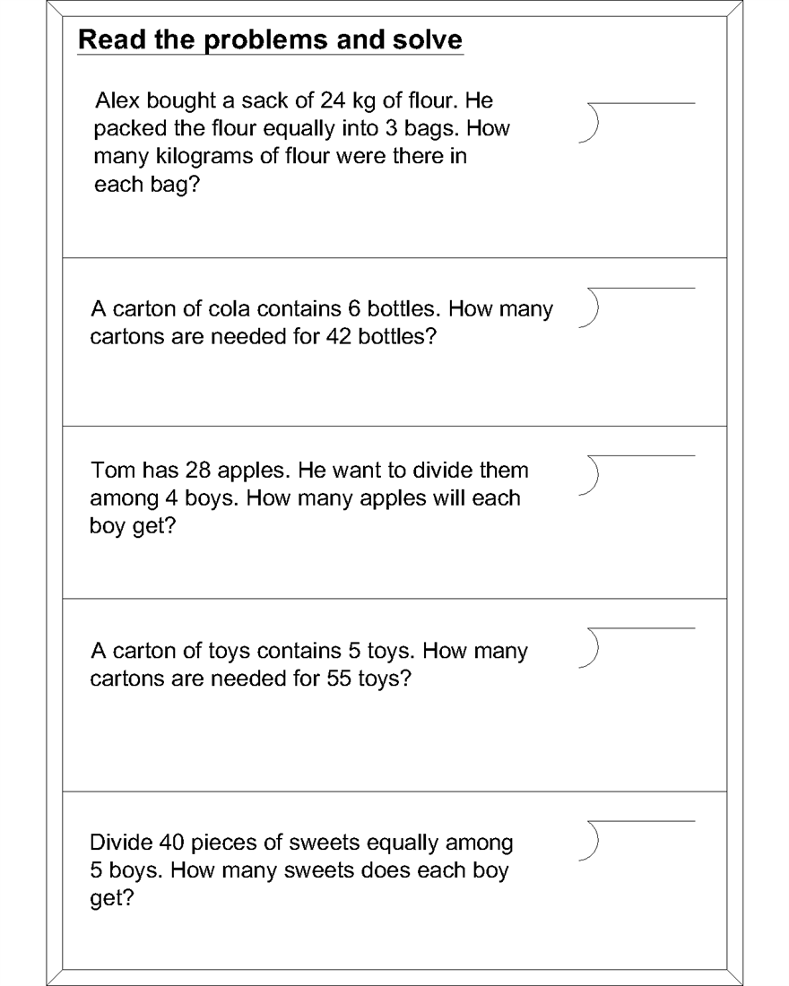 Worksheet Dividing Word Problems division worksheets for kids