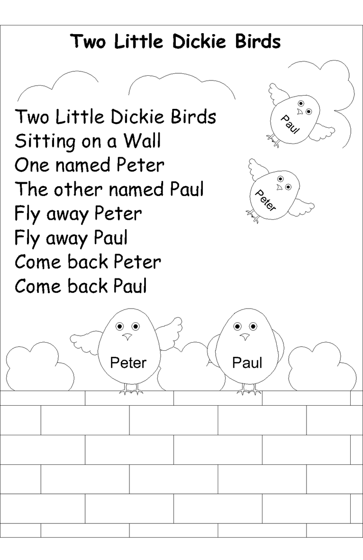 Nursery rhyme coloring pages- Two little dickey birds