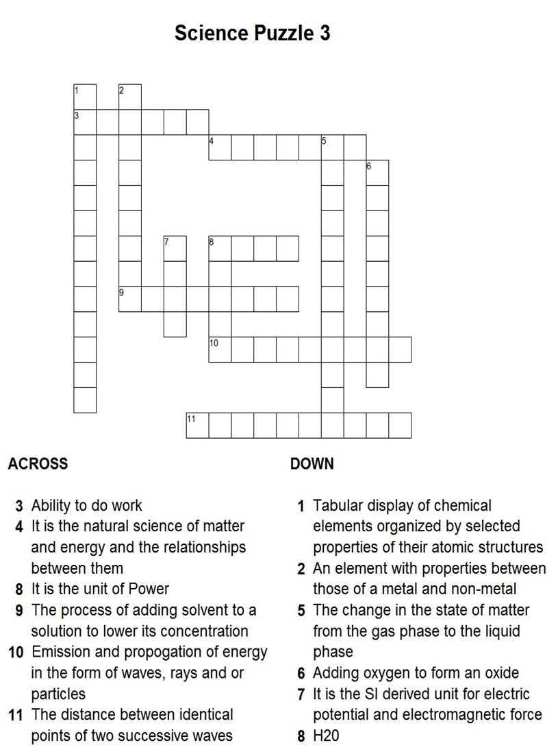 Science Crossword Puzzles With Answers