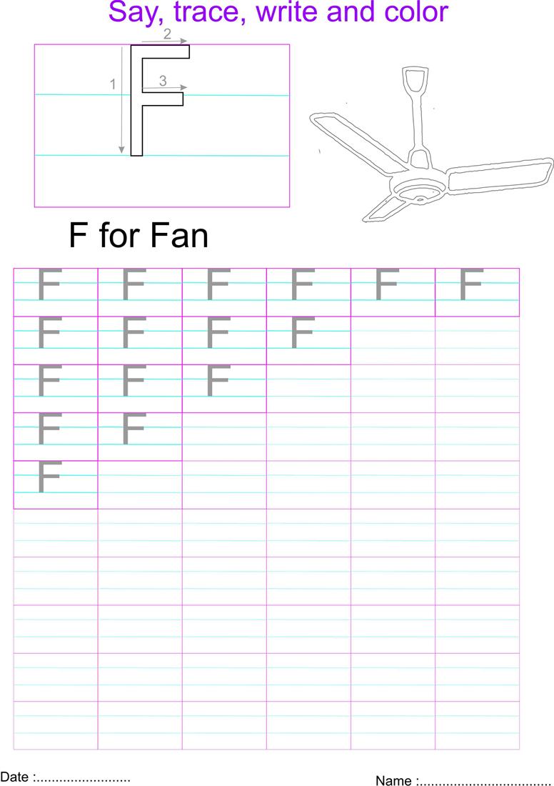 English capital letter 'F' worksheet